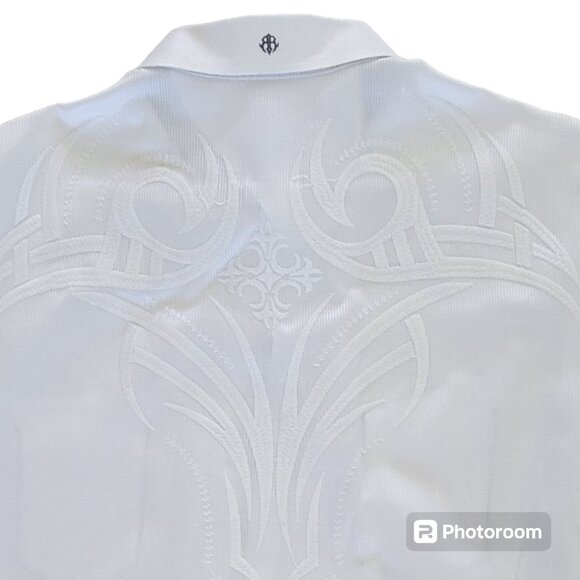 Roar Signature Western Button Down Crisp White Shirt with Tonal Design Size L - Picture 5 of 16